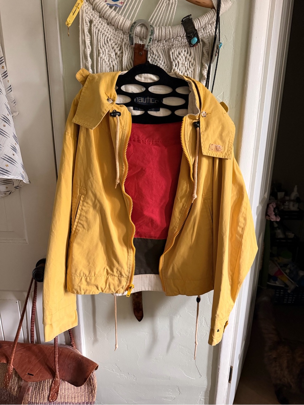 Nautica Yellow Hooded Windbreaker with Red Lining